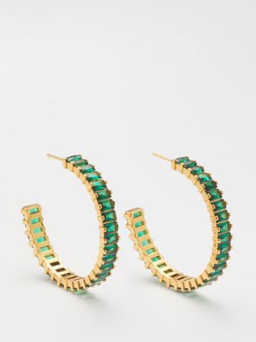 Crystal Haze - Baguette Crystal & 18kt Gold-plated Hoop Earrings - Womens - Green Multi