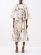 Zimmermann - Clover Patchwork Cotton Midi Dress - Womens - Ivory Multi