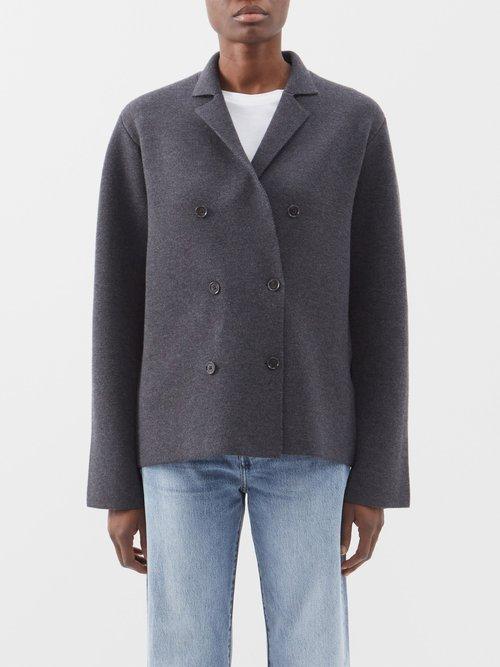 Toteme - Double-breasted Wool Jacket - Womens - Dark Grey