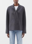 Toteme - Double-breasted Wool Jacket - Womens - Dark Grey