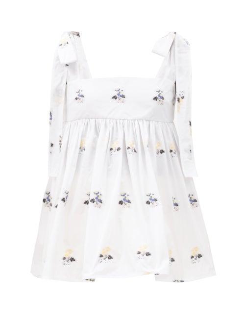 Matchesfashion.com Cecilie Bahnsen - Hawthorn Floral-embroidered Poplin Top - Womens - White Multi