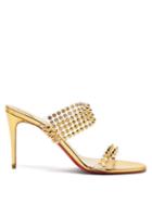 Matchesfashion.com Christian Louboutin - Spikes Only 85 Mirrored Leather Sandals - Womens - Gold