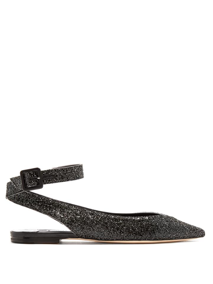 Jimmy Choo Lou Point-toe Glitter Flats