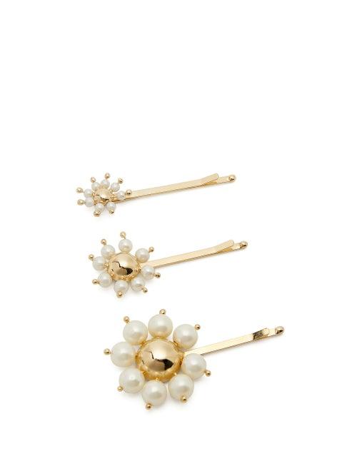 Matchesfashion.com Rosantica By Michela Panero - Set Of Three Faux Pearl Daisy Hair Slides - Womens - Gold Multi