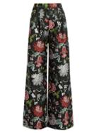 Matchesfashion.com Adam Lippes - Floral Jacquard Wide Leg Trousers - Womens - Black Multi