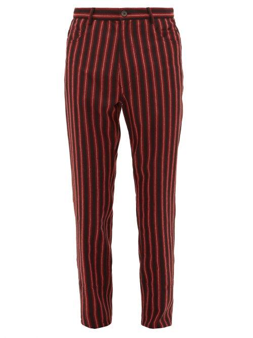 Matchesfashion.com Ann Demeulemeester - Striped Mid Rise Wool Blend Trousers - Mens - Black Red