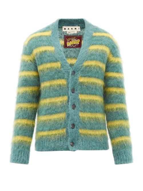 Matchesfashion.com Marni - Striped Mohair-blend Cardigan - Mens - Green