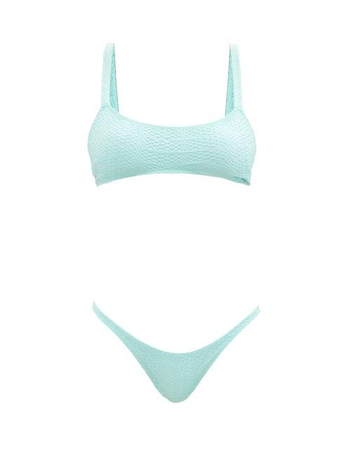 Ladies Beachwear Lisa Marie Fernandez - Kk Scoop-neck Seersucker Bikini - Womens - Green