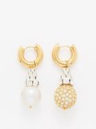 Timeless Pearly - Mismatched Crystal & Gold-plated Hoop Earrings - Womens - Pearl