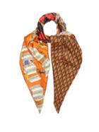 Matchesfashion.com La Prestic Ouiston - Carre Paix Contrast Print Silk Twill Scarf - Womens - Orange