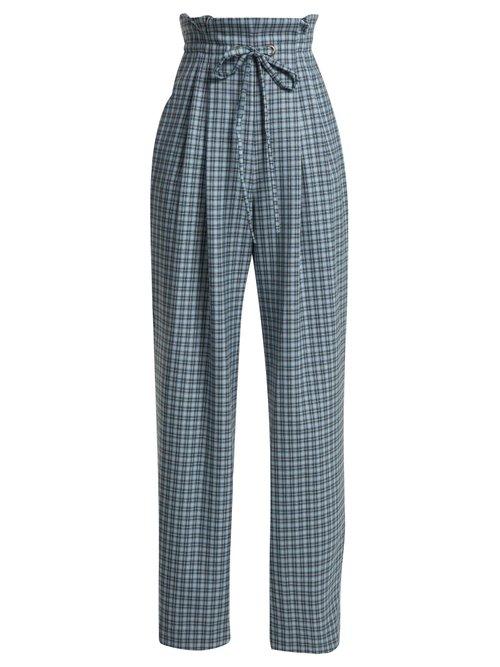 Matchesfashion.com Rodarte - Checked Wool Paper Bag Trousers - Womens - Blue Print