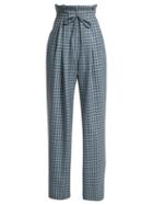 Matchesfashion.com Rodarte - Checked Wool Paper Bag Trousers - Womens - Blue Print