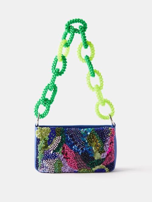 Germanier - Chain-strap Beaded Canvas Shoulder Bag - Womens - Blue Multi
