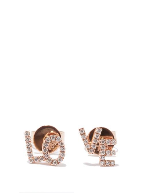 Rosa De La Cruz - Love Text Diamond & 18kt Rose-gold Earrings - Womens - Rose Gold
