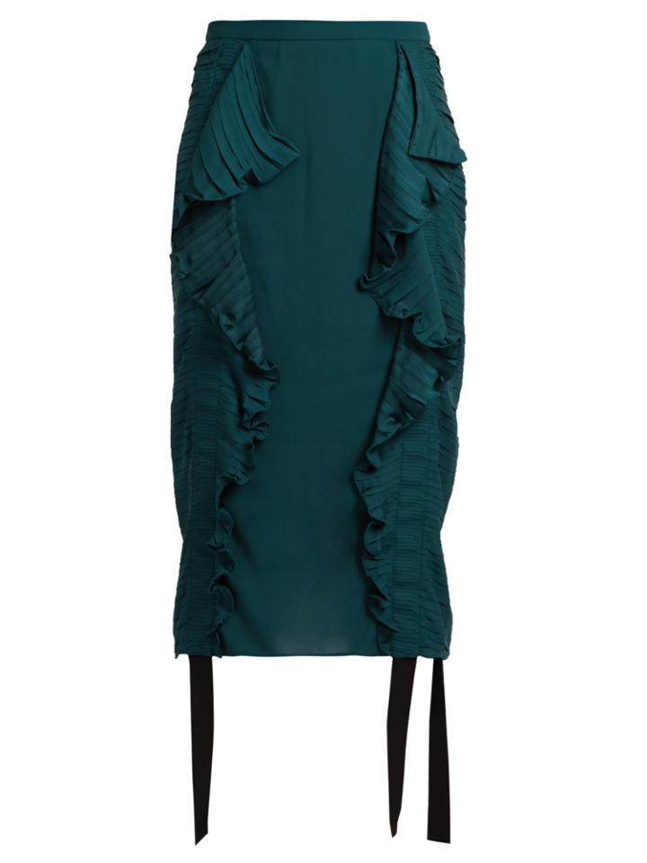 Marco De Vincenzo Ruched Ruffle-trimmed Satin Pencil Skirt