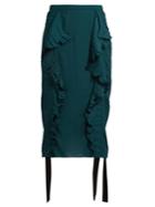 Marco De Vincenzo Ruched Ruffle-trimmed Satin Pencil Skirt