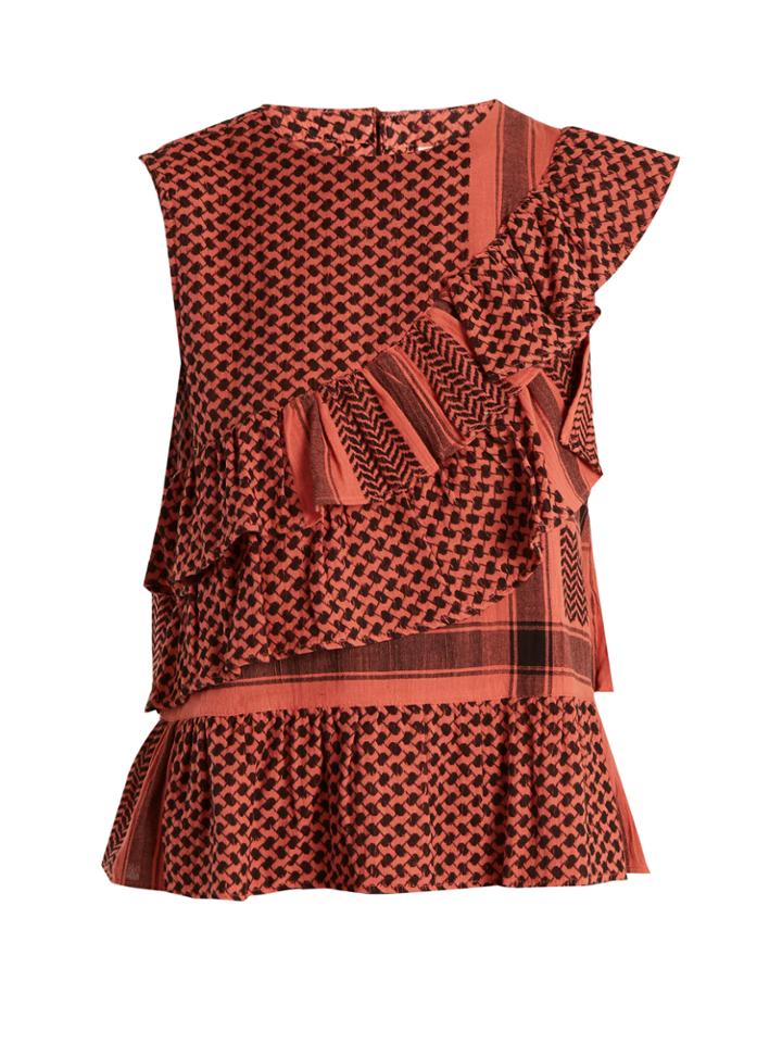 Cecilie Copenhagen Hum Ruffle-trimmed Scarf-jacquard Cotton Top