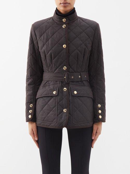 Burberry - Belted Quilted Waxed-cotton Jacket - Womens - Dark Brown