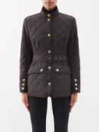 Burberry - Belted Quilted Waxed-cotton Jacket - Womens - Dark Brown