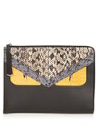 Matchesfashion.com Fendi - Crayons Bag Bugs Crocodile And Snakeskin Pouch - Womens - Black Multi