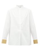 Matchesfashion.com Tibi - Contrast-cuff Cotton Shirt - Womens - Beige White
