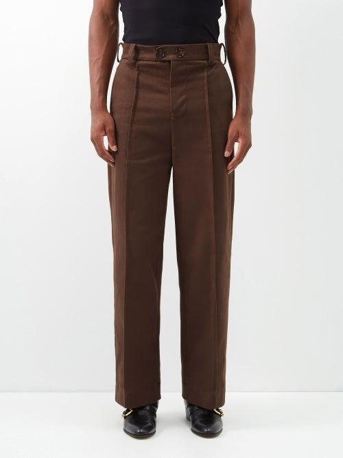 S.s. Daley - Pintucked Cotton-twill Trousers - Mens - Brown