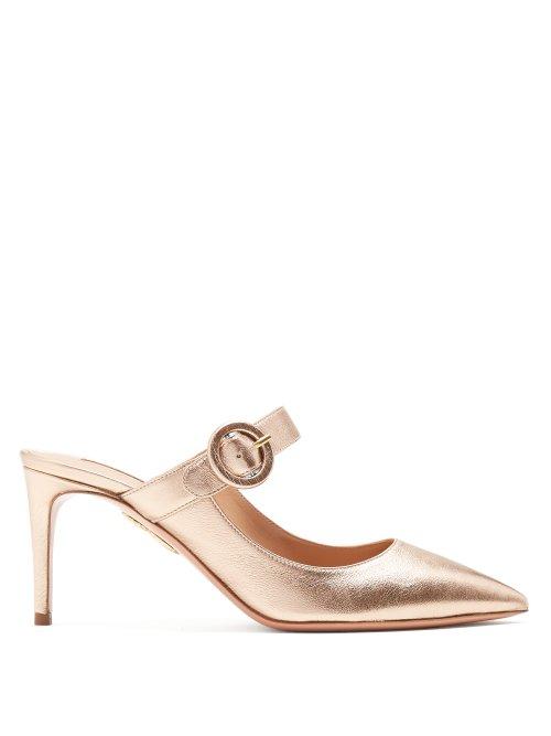 Matchesfashion.com Aquazzura - Blossom 75 Mary Jane Mules - Womens - Gold