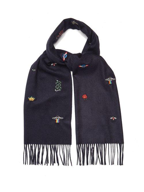 Matchesfashion.com Gucci - Embroidered Print Scarf - Mens - Navy Multi