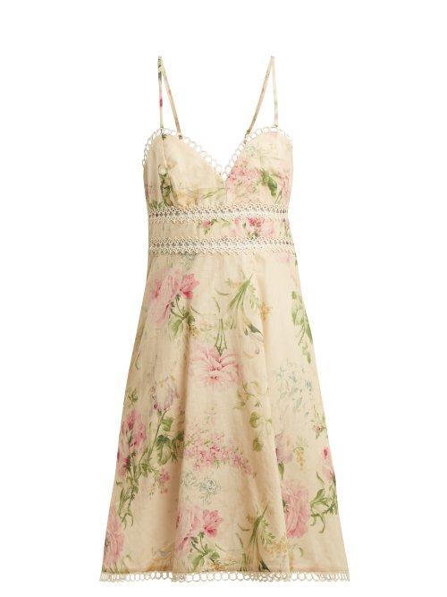 Matchesfashion.com Zimmermann - Iris Floral Print Linen Blend Dress - Womens - Cream Multi