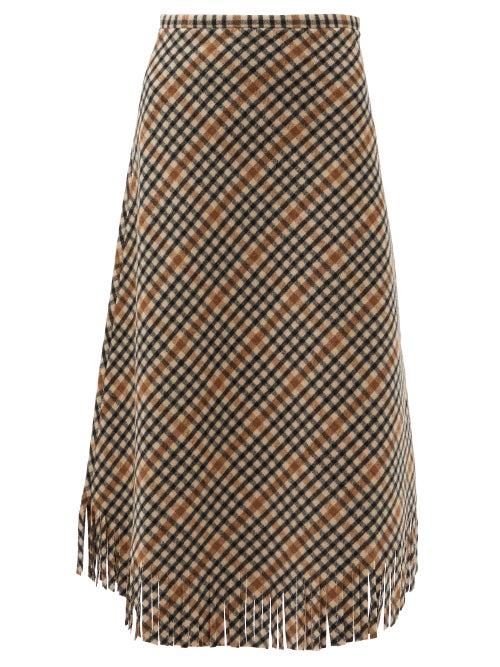 Matchesfashion.com Sara Lanzi - Checked Brushed Wool-blend Skirt - Womens - Black Cream
