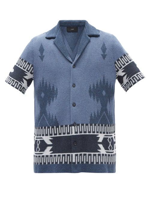 Alanui - Geometric-jacquard Cotton-blend Cardigan - Mens - Blue