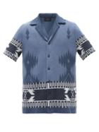 Alanui - Geometric-jacquard Cotton-blend Cardigan - Mens - Blue