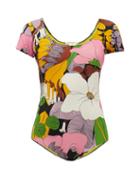 Matchesfashion.com La Doublej - Short-sleeved Big Flower-print Swimsuit - Womens - Pink Print