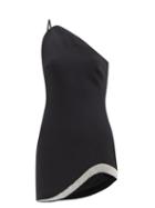David Koma - Crystal-embellished One-shoulder Crepe Mini Dress - Womens - Black