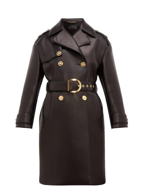 Matchesfashion.com Versace - Leather Coated Neoprene Padded Trench Coat - Womens - Black