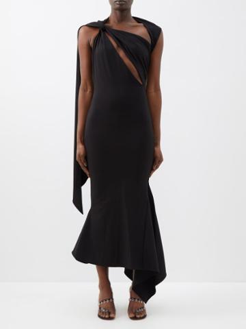 The Attico - Sam Cutout Asymmetric Crepe Dress - Womens - Black