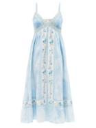 Loveshackfancy - King Embroidered-lace Tie-dyed Cotton Maxi Dress - Womens - Aqua