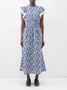 Sea - Josefine Floral-print Flutter-sleeve Dress - Womens - Blue Print