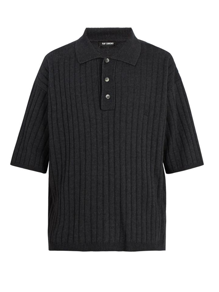 Raf Simons Point-collar Ribbed-knit Polo Shirt