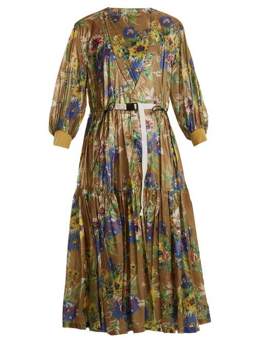 Matchesfashion.com Toga - Belted Floral Print Nylon Dress - Womens - Green Multi