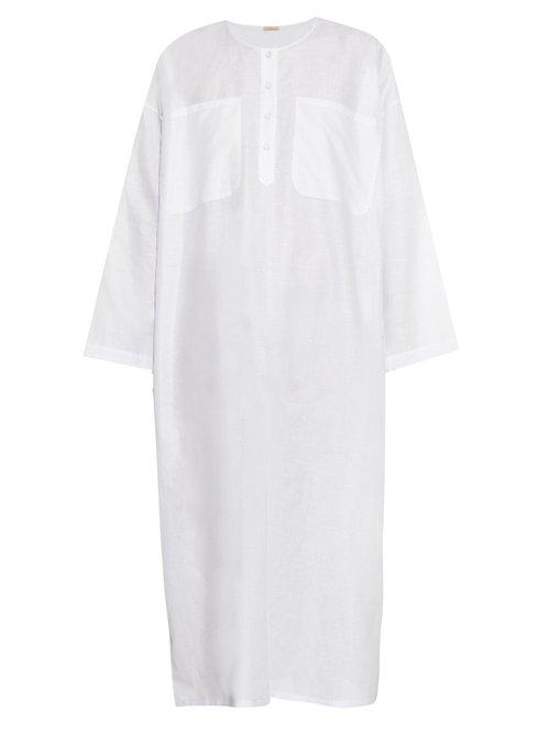 Matchesfashion.com Adam Lippes - Round Neck Cotton And Linen Blend Dress - Womens - Light Blue