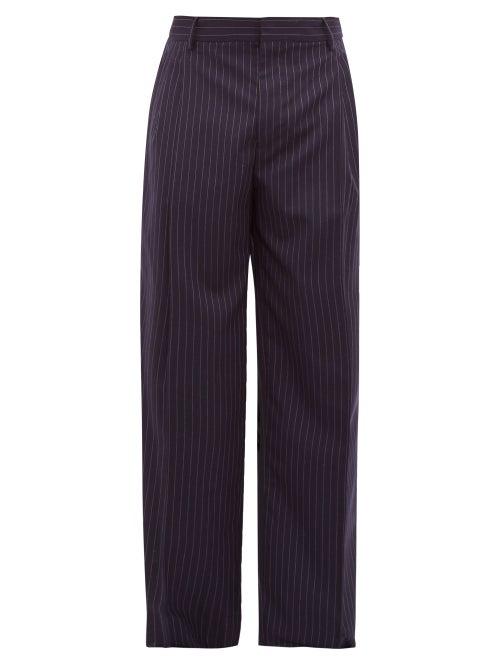 Matchesfashion.com Loewe - Pleated Wide Leg Pinstriped Wool Trousers - Mens - Navy White