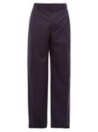 Matchesfashion.com Loewe - Pleated Wide Leg Pinstriped Wool Trousers - Mens - Navy White