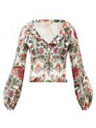 Matchesfashion.com Brock Collection - Sabrina Peplum Floral-print Taffeta Top - Womens - Red Multi