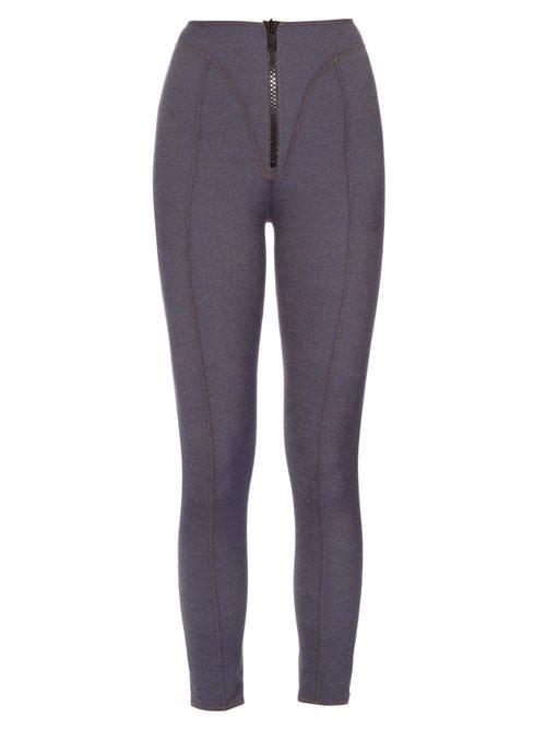 Matchesfashion.com Lisa Marie Fernandez - Yoke Zip Front High Waisted Leggings - Womens - Dark Denim