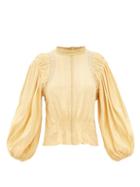 Isabel Marant Toile - Jassie Lace-trimmed Pleated-cotton Blouse - Womens - Yellow