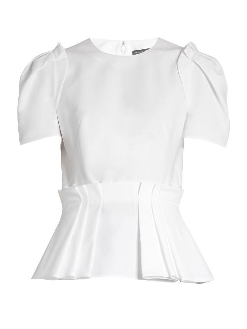 Alexander Mcqueen Puff-sleeved Pleated-peplum Cotton Top