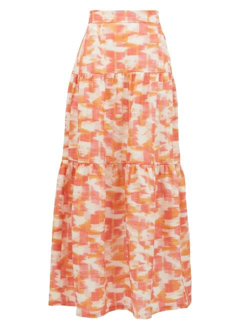 Matchesfashion.com Three Graces London - Francesca Abstract Ikat-print Linen Maxi Skirt - Womens - Red Print