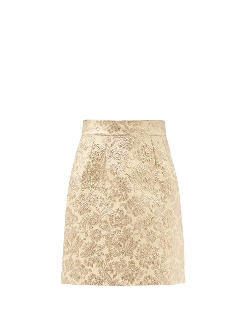 Matchesfashion.com Dolce & Gabbana - High-rise Floral-brocade Mini Skirt - Womens - Yellow Gold