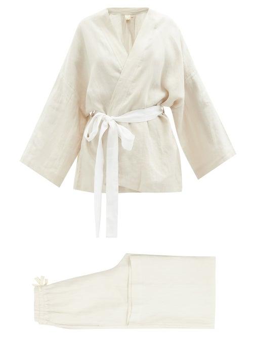 Deiji Studios - 01 Long Linen Pyjamas - Womens - Cream